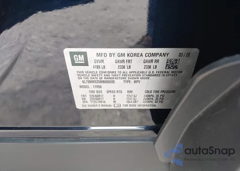 2021 Chevrolet Trailblazer Fwd Ls из США, поврежденный, VIN KL79MMS25MB009205